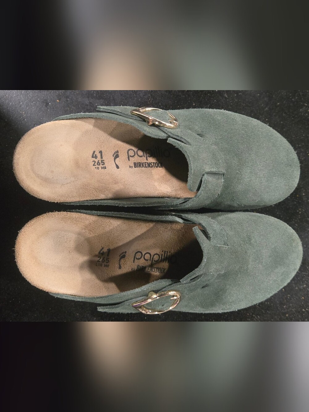 Birkenstock Papillio Olive Green Suede Buckle Clogs - Picture 1 of 6